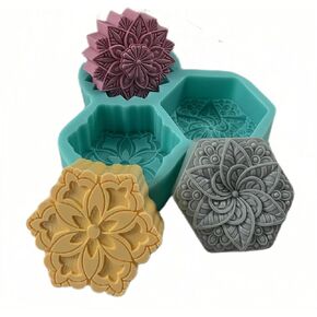 3 Cavities Kaleidoscope Flower Silicone Soap Candle Wax Molds, DIY Silicone Mold for Chocolate Cake,Aroma Plaster,Decorated Epoxy Resin Craft Mould