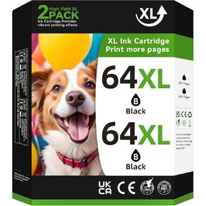 Printer Ink 64 for HP 64XL Black Ink Cartridge for HP Ink 64 XL Ink Cartridge Fit for HP Printers Envy Photo 7855 7858 7100 7155 7120 6252 7800 7158 Envy Inspire 7950e 7955e Tango Series (2 Black)
