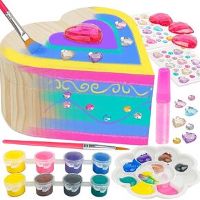 طقم صندوق كنز القلب الخشبي الخاص بك من سمايلسكيدو - صندوق مجوهرات خشبي DIY للأطفال من سن 4 إلى 8 سنوات، الفنون والحرف اليدوية للأطفال من سن 4 إلى 6 سنوات - هدايا مجموعة الفنون والحرف اليدوية للفتيات من سن 8 إلى 12 عامًا، والحرف اليدوية للفتيات من سن 6 إلى in Kuwait