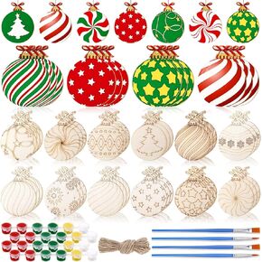 60 Pcs Wood Christmas Crafts for Kids DIY Paint Xmas Ornaments Blank Unfinished Wooden Cutouts Shapes Slices Hanging Embellishment for Christmas Tree Holiday Party Decor(Nutcracker)