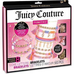 Make It Real - Juicy Couture Love Letters Bracelet Making Kit - Kids Jewelry Making Kit - DIY Charm Bracelet Making Kit for Girls - Friendship Bracelets with Flat Clay Beads for Girls 8-10-12-14