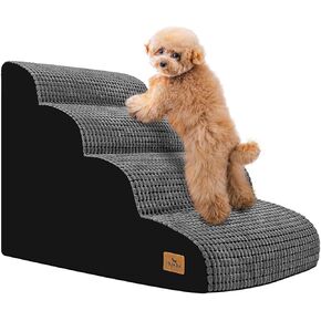 Dog Srairs for Small Dogs, 4-Step Dog Ramp for High Beds and Couch, Foam Dog Stairs with Durable Non-Slip Waterproof Fabric Cover, Brown Pet Stairs for Pets Joint