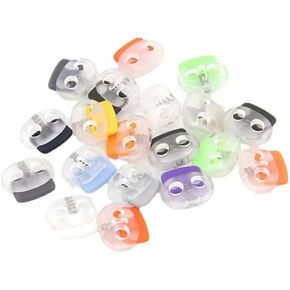 10 Pcs Multicolor Double Hole Plastic Spring Cord Locks - Round Toggle Stoppers for Shoelaces, Sports Bags, Camping Supplies, Drawstring Bags, Clothing, Shoes, Umbrella.(Random)