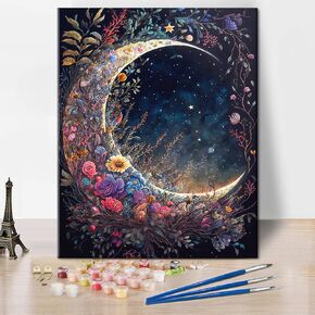 TUMOVO Paint by Numbers for Adults, Moon Floral Adult Paint by Number Kits on Canvas DIY Painting for Adults Paint-by-Number Kits DIY Oil Painting for Adults Arts Craft, 16 x20 Inch