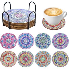 8 Pcs Diamond Painting Coasters, DIY Mandala Diamond Art Coasters with Holder and Tool for Birthday Gifts Art Craft Supplies, Coasters Gift