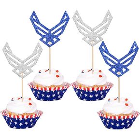 24 Pack Military Themed Cupcake Toppers Boot Camp Bound Cupcake Picks Navy Bound Themed Cupcake Decorations Welcome Ceremony Army Birthday Party Cake Decorations Supplies Blue