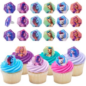 DecoPac My Little Pony Rings, 24 Cupcake Toppers Featuring 6 Designs, Food Safe Cake Decorations For Birthday, Party, Celebration – 24 Pack