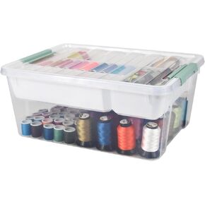 Baylee and Me Clear Plastic Storage Box with Removable Tray – Perfect for Organizing Arts and Craft Supplies, Sewing Notions, Small Toys, Bead, Art Supplies