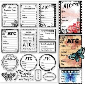 GLOBLELAND ATC Frame Background Clear Stamps for DIY Scrapbooking 11.7x8.3inch Artist Trading Card Silicone Clear Stamp Seals for Cards Making Photo Album Journal Home Decoration