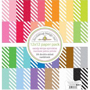 Doodlebug Petite Prints Double-Sided Cardstock 12"X12" 24/Pk - Candy Stripe-Sprinkles