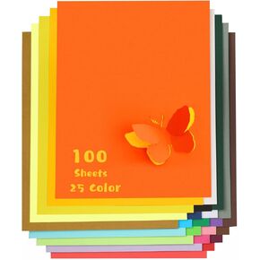 Colored Cardstock 100 sheets, 8.5" x 11" Cardstock Paper - 25 Assorted Colors, 180 GSM Card Stock Printer Paper Scrapbooking Supplies for Diy Crafts, Scrapbooking, Card Making