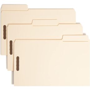 Smead SuperTab® Heavyweight Fastener File Folder, 2 Fasteners, Oversized Reinforced 1/3-Cut Tab, Guide Height, Legal Size, Manila, 50 per Box (19545)