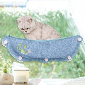 BNOSDM Felt Cat Window Perch, Foldable Cat Bed with 5 Suction Cups and Mat for Window Car Hammock Seat for Indoor for Kitten Kitty, Small Cats, Space Saving (Grey)