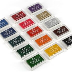 Ink Pads for Stamps, 15 Color Craft Ink Pad for Kids Washable, Finger Ink Pads for DIY, Paper, Wood Fabric, Scrapbooking, Rubber Stamps