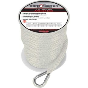 Extreme Max 3006.2054 BoatTector Solid Braid MFP Anchor Line with Thimble - 3/8" x 100', White