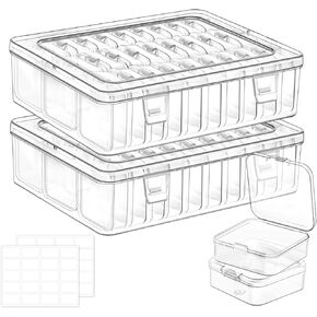 Bead Organizer Box, 31 Pcs Small Clear Plastic Bead Storage Cases, Mini Rectangle Storage Containers with Hinged Lids and Labels for DIY Art Craft Jewelry Bracelet Making