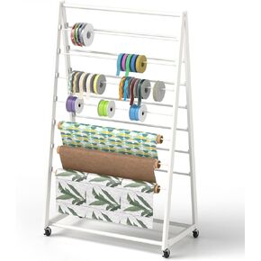 lukar Ribbon Organizer,Double-Sided Ribbon Holder,Ribbon Organizer Storage,15 Tier Metal Ribbon Spool Holder for Craft Room Cake Shop Flower Store,Gift Wrapping,White