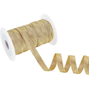 arricraft 21.87 Yards 0.39 inch Width Gold Elastic Band, Glitter Metallic Flat Elastic Strap Braided Elastic Band, Elastic Stretch Ribbon for Sewing and Crafting