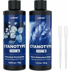 16oz Cyanotype Sensitizer Kit with 2 Droppers, Easy to Store Cyanotype Chemicals Dye Powder for Photographic Blueprints on Paper and Fabric, Sun Printing Kit for Beginners and Artists