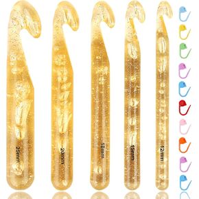 Coopay Large Crochet Hooks for Chunky Yarns, 25mm 20mm 18mm 15mm 12mm Jumbo Crochet Hooks for Crocheting Thick Blanket Large Project, 5 Crochet Needles for Bulky Yarn with 10 Knitting Stitch Markers