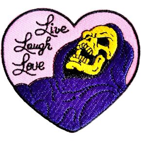 Funny Laugh Skull Heart Iron On Patch, Positive Skull Embroidered Sew On Patches Emblem Badge Applique Repair Patch DIY Craft Accessories for Clothes Jacket Jeans Dress Backpacks