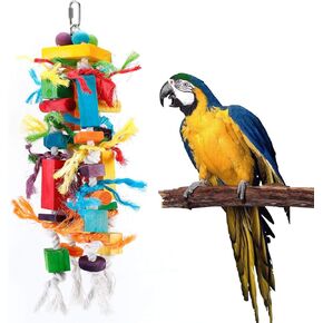 CRMADA Bird Toys, Parrot Chewing Toy, Multicolored Wooden Blocks Tearing Toys for African Grey Cockatiel Cockatoo and Medium Parrot