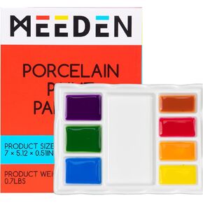 MEEDEN 8-Well Ceramic Artist Paint Palette, Porcelain Paint Palette Tray, Watercolor Mixing Palette, Porcelain Mixing Tray for Watercolor, Gouache, Acrylic Painting, 7"x 5.2"x 0.6"