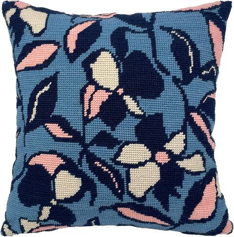Howie's Needlepoint Stamped Cross Stitch Pillow Kit for Beginners, Cushion Front Needlework Kit with Embroidery Pattern on Cotton Canvas, Yarn, 2 Needles and Instruction, 16 x 16inch(Floral Story) in Saudi Arabia