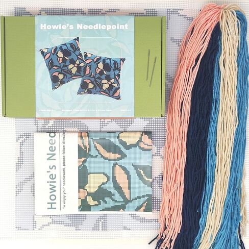 Howie's Needlepoint Stamped Cross Stitch Pillow Kit for Beginners, Cushion Front Needlework Kit with Embroidery Pattern on Cotton Canvas, Yarn, 2 Needles and Instruction, 16 x 16inch(Floral Story) in Saudi Arabia