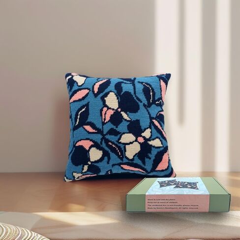 Howie's Needlepoint Stamped Cross Stitch Pillow Kit for Beginners, Cushion Front Needlework Kit with Embroidery Pattern on Cotton Canvas, Yarn, 2 Needles and Instruction, 16 x 16inch(Floral Story) in Saudi Arabia