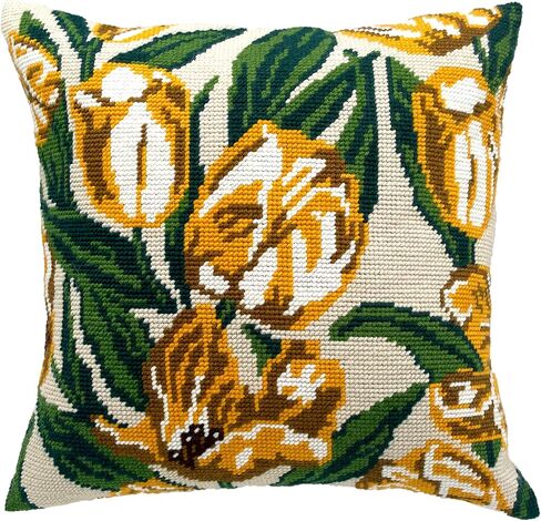 Howie's Needlepoint Stamped Cross Stitch Pillow Kit for Beginners, Cushion Front Needlework Kit with Embroidery Pattern on Cotton Canvas, Yarn, 2 Needles and Instruction, 16 x 16inch(Floral Story) in Saudi Arabia