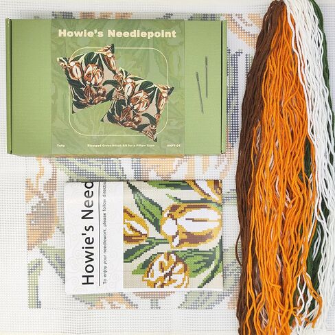 Howie's Needlepoint Stamped Cross Stitch Pillow Kit for Beginners, Cushion Front Needlework Kit with Embroidery Pattern on Cotton Canvas, Yarn, 2 Needles and Instruction, 16 x 16inch(Floral Story) in Saudi Arabia