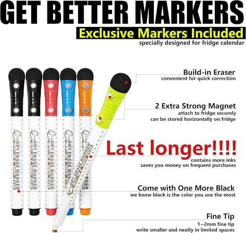 Mag-Fancy Dry Erase Calendar Kit- Magnetic Calendar for Refrigerator - Planning Boards Monthly Fridge Calendar Whiteboard with Extra-Thick Magnet Included Fine Point Marker Personal Organizers in Kuwait