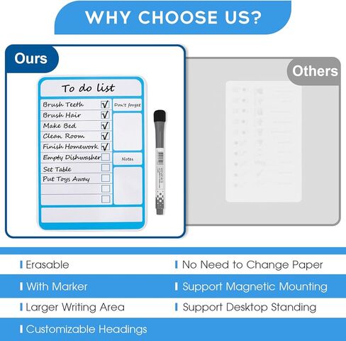 Magnetic Dry Erase Board to Do List Chore Charts for Kids Magnetic Whiteboard for Fridge Reusable Daily Schedule Memo List Chore Chart Planner Board Routine List Task Planning Board (Bases) in Kuwait