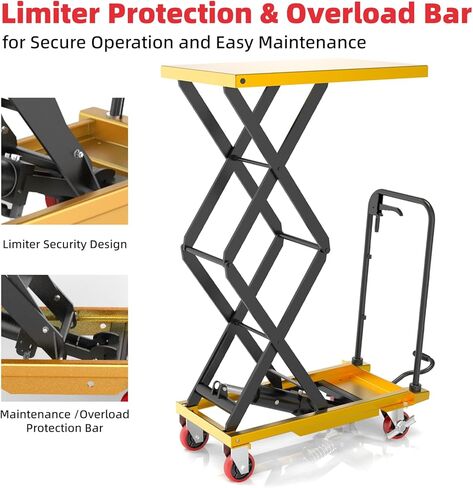 عربة رفع هيدروليكية ZKH، سعة 330 رطل، أقصى ارتفاع للرفع 49.6 بوصة، طاولة رفع بمقص واحد مع عجلات قفل وشريط التحميل الزائد للعمليات الآمنة، مثالية للتعامل مع المواد ورفع الشحن in Kuwait