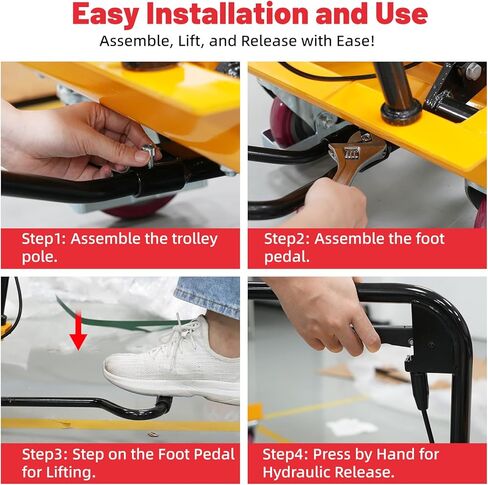 عربة رفع هيدروليكية ZKH، سعة 330 رطل، أقصى ارتفاع للرفع 49.6 بوصة، طاولة رفع بمقص واحد مع عجلات قفل وشريط التحميل الزائد للعمليات الآمنة، مثالية للتعامل مع المواد ورفع الشحن in Kuwait