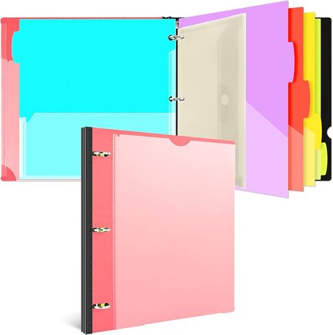 مجلد منظم للمشروعات المتداخلة، مجلد مكون من 3 حلقات قابل لإعادة الملء مع 5 ألوان مقسمة للجيبين، مجلد بلاستيكي مع غطاء أمامي قابل للتخصيص وجيب مجلد - أسود in Kuwait