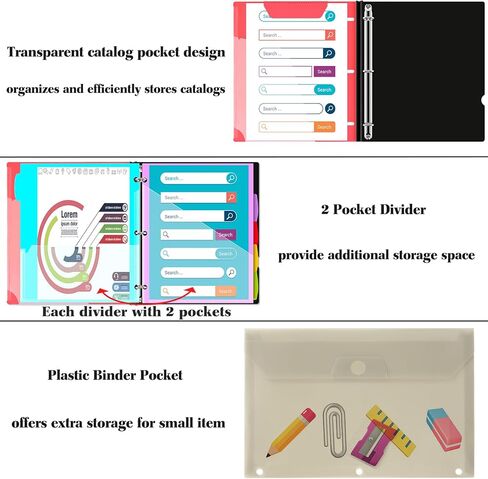 مجلد منظم للمشروعات المتداخلة، مجلد مكون من 3 حلقات قابل لإعادة الملء مع 5 ألوان مقسمة للجيبين، مجلد بلاستيكي مع غطاء أمامي قابل للتخصيص وجيب مجلد - أسود in Kuwait