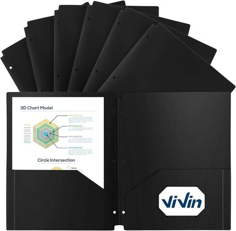 ViVin Folders with Pockets 3 Hole Punched, Heavyweight Folders with Pockets 3 Hole Punched, 12 Pack Bulk, Fits 8.5 * 11 Letter Size Sheets, Classroom Folders (Black) in Saudi Arabia