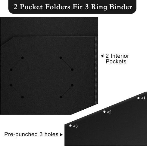 ViVin Folders with Pockets 3 Hole Punched, Heavyweight Folders with Pockets 3 Hole Punched, 12 Pack Bulk, Fits 8.5 * 11 Letter Size Sheets, Classroom Folders (Black) in Saudi Arabia