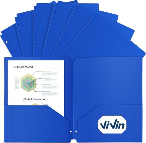 ViVin Folders with Pockets 3 Hole Punched, Heavyweight Folders with Pockets 3 Hole Punched, 12 Pack Bulk, Fits 8.5 * 11 Letter Size Sheets, Classroom Folders (Black) in Saudi Arabia