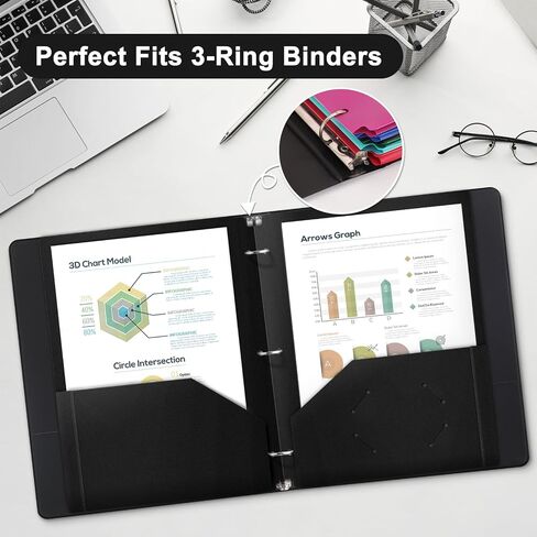 ViVin Folders with Pockets 3 Hole Punched, Heavyweight Folders with Pockets 3 Hole Punched, 12 Pack Bulk, Fits 8.5 * 11 Letter Size Sheets, Classroom Folders (Black) in Saudi Arabia
