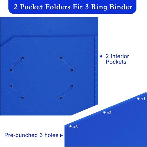 ViVin Folders with Pockets 3 Hole Punched, Heavyweight Folders with Pockets 3 Hole Punched, 12 Pack Bulk, Fits 8.5 * 11 Letter Size Sheets, Classroom Folders (Black) in Saudi Arabia