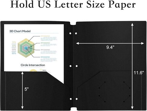 ViVin Folders with Pockets 3 Hole Punched, Heavyweight Folders with Pockets 3 Hole Punched, 12 Pack Bulk, Fits 8.5 * 11 Letter Size Sheets, Classroom Folders (Black) in Saudi Arabia