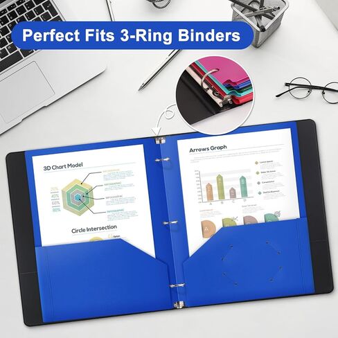 ViVin Folders with Pockets 3 Hole Punched, Heavyweight Folders with Pockets 3 Hole Punched, 12 Pack Bulk, Fits 8.5 * 11 Letter Size Sheets, Classroom Folders (Black) in Saudi Arabia