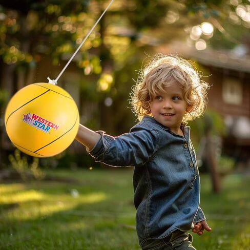 Western Star Tetherball Game Set - Soft-Touch Tether Ball with 2 Durable Attached Ropes - Indoor, Outdoor, 4 Colors - Easy Attach & Play - A Classic Family Outdoor Game for Kids in Saudi Arabia