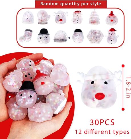 LovesTown 30PCS Christmas Stress Balls, 1.8 - 2 Inch Christmas Squishies for Kids Party Goodie Bag Fillers Christmas Birthday Favors in Saudi Arabia