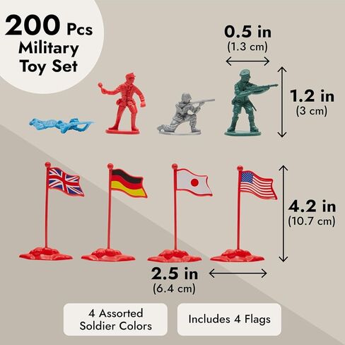 200-Piece Plastic Army Men for Boys – Military Soldiers Guys Playset Action Figures with Flags (4 Colors) in Kuwait