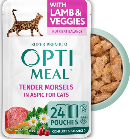 Optimeal Wholesome Tender Morsels Cat Wet Food - Real Morsels, Balanced Recipe for Adult Cats (4.5lbs, 24 Pouches) Lamb & Veggies in Saudi Arabia