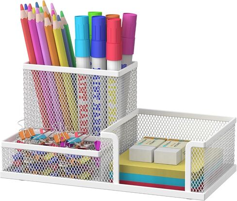 SUPEASY Pen Holder Desk Organizer, Office Supplies Pencil Holder with 3 Compartments, Desk Accessories and Workspace Organizers for Home School, Black in Kuwait